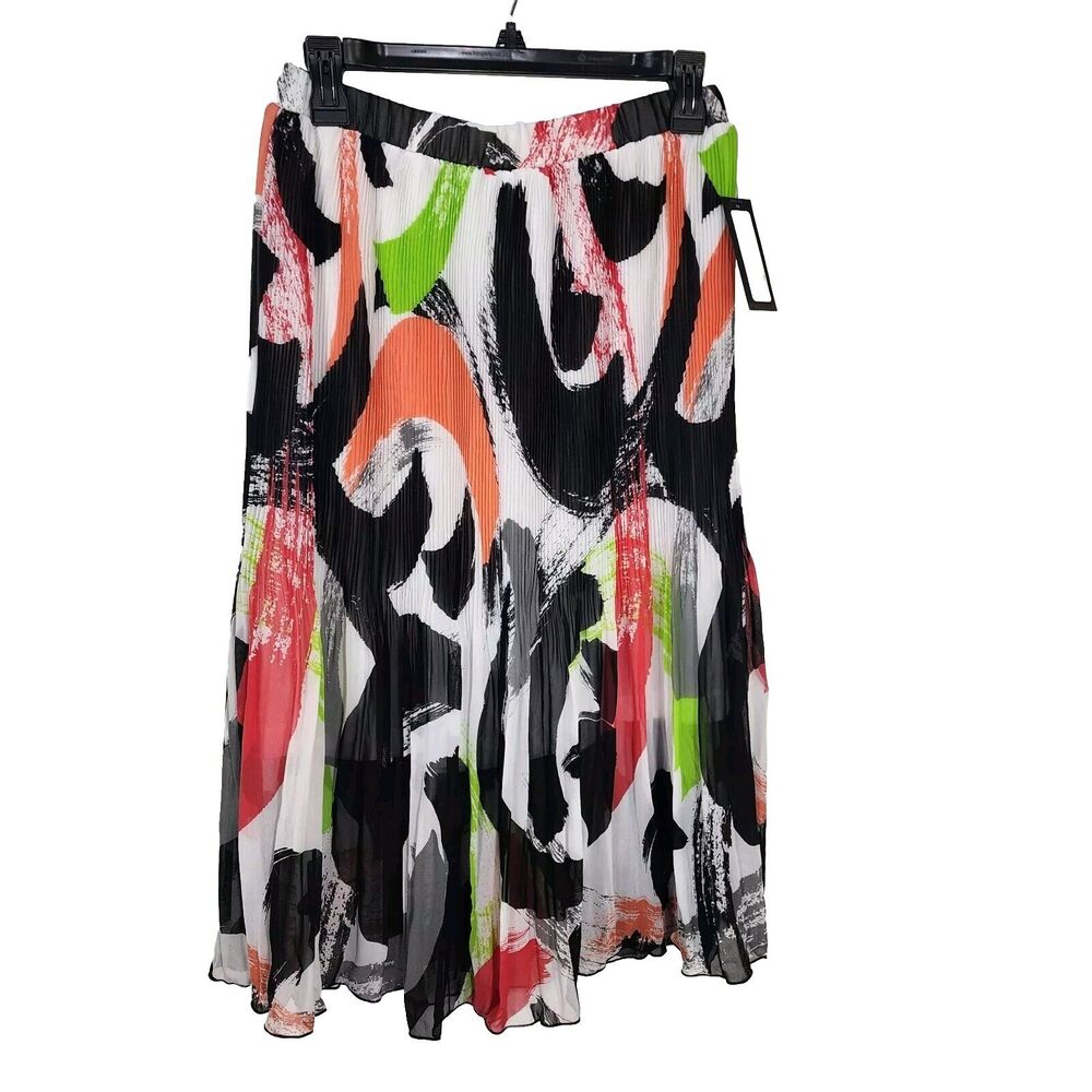 Worthington Womens Skirt Medium Multicolor Brush Print Crinkle Pleats Midi Pull